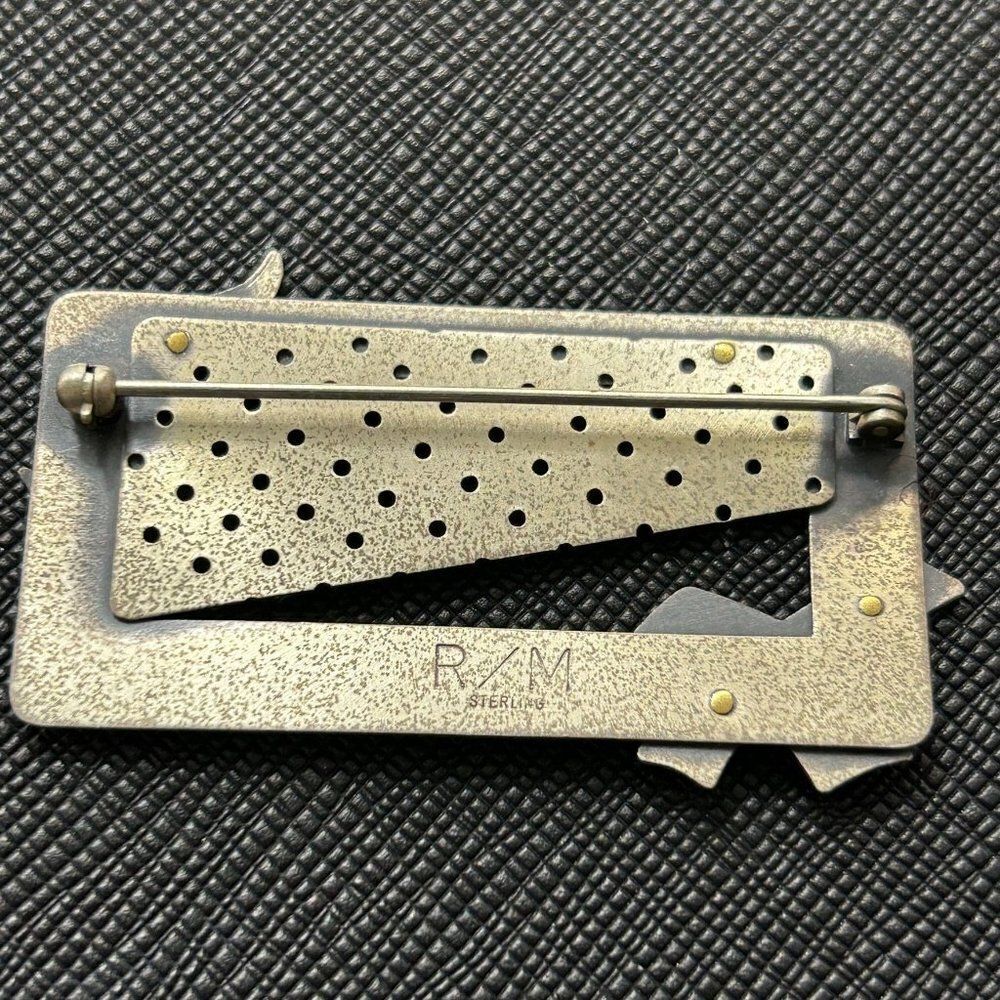 RZM Sterling Signed Abstract Rectangular Brooch - Picture 5 of 9